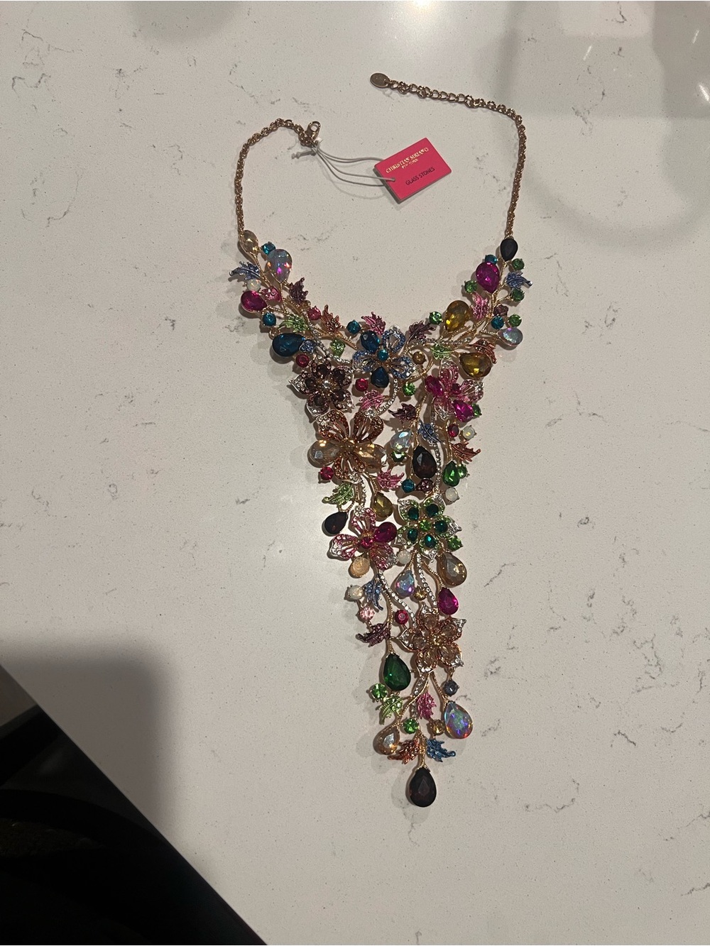 Christian Siriano Multicolor Floral Crystal Bib Necklace - Picture 14 of 15